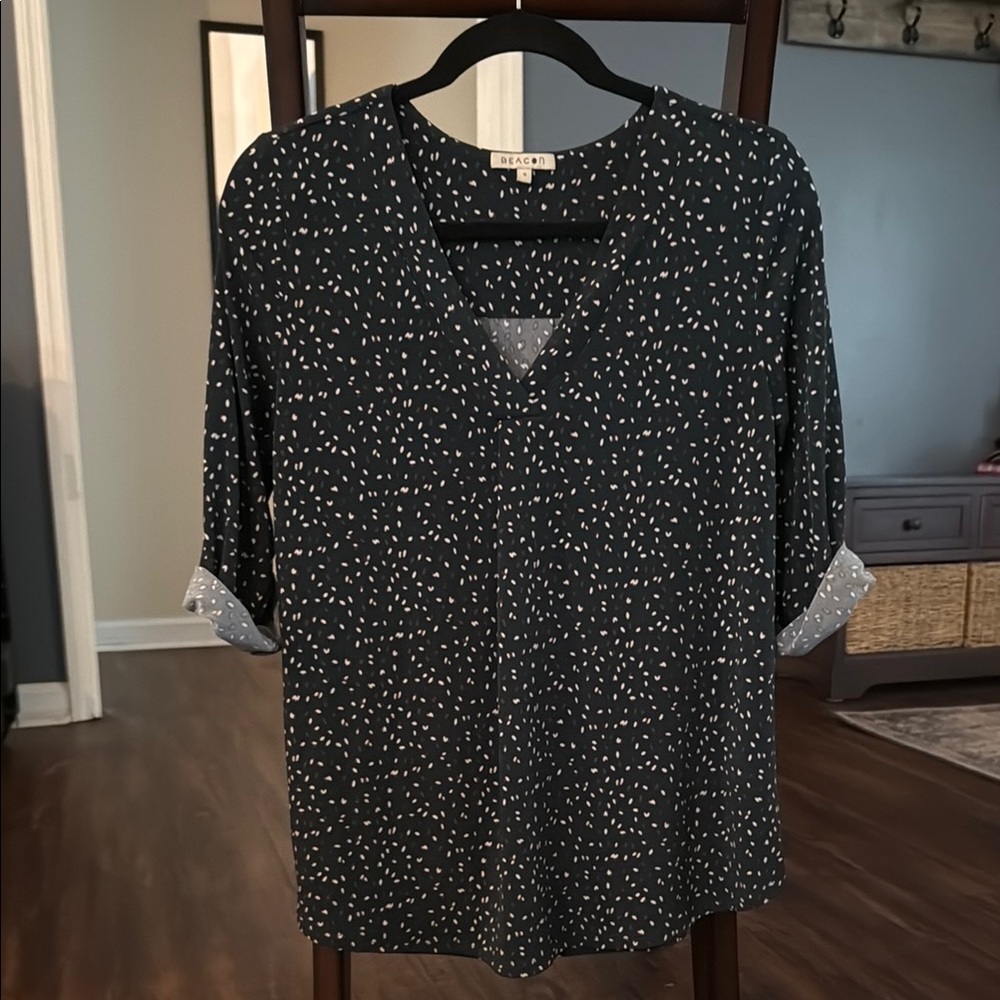 Beacon Dark Green Relaxed Blouse with V-Neck